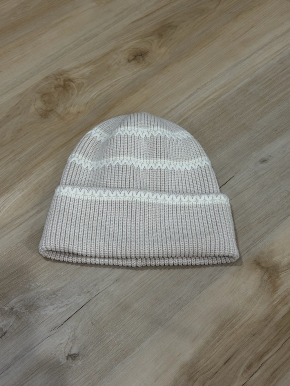 Varley Cream Knit Beanie with White Trim